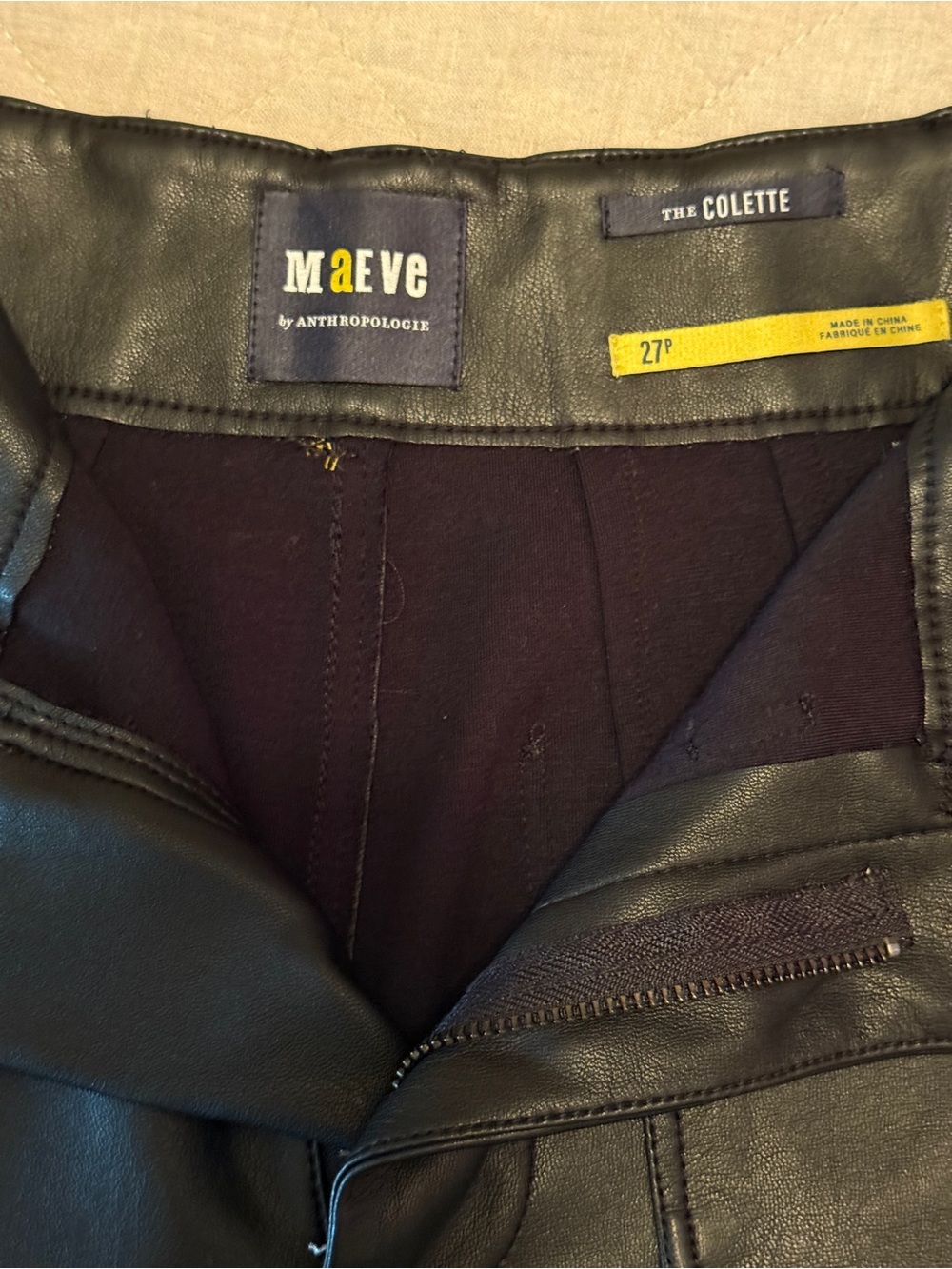 Maeve by Anthropologie Black Faux-Leather Wide-Leg Colette Pants Size 27P - Picture 4 of 6